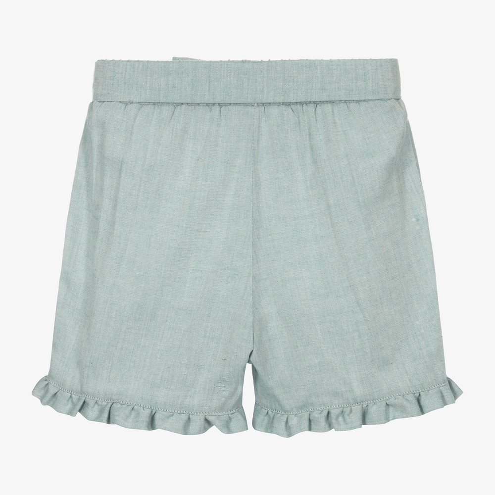 Mebi-Girls Green Linen Shorts | Childrensalon Outlet