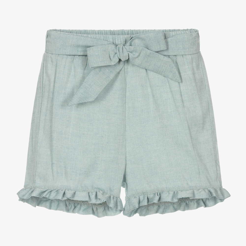 Mebi - Girls Green Linen Shorts | Childrensalon