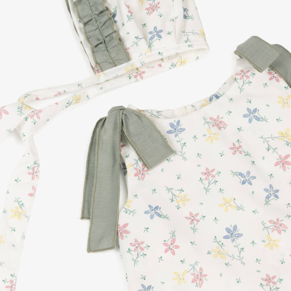 Mebi-Girls Green & White Floral Dress Ensemble | Childrensalon Outlet