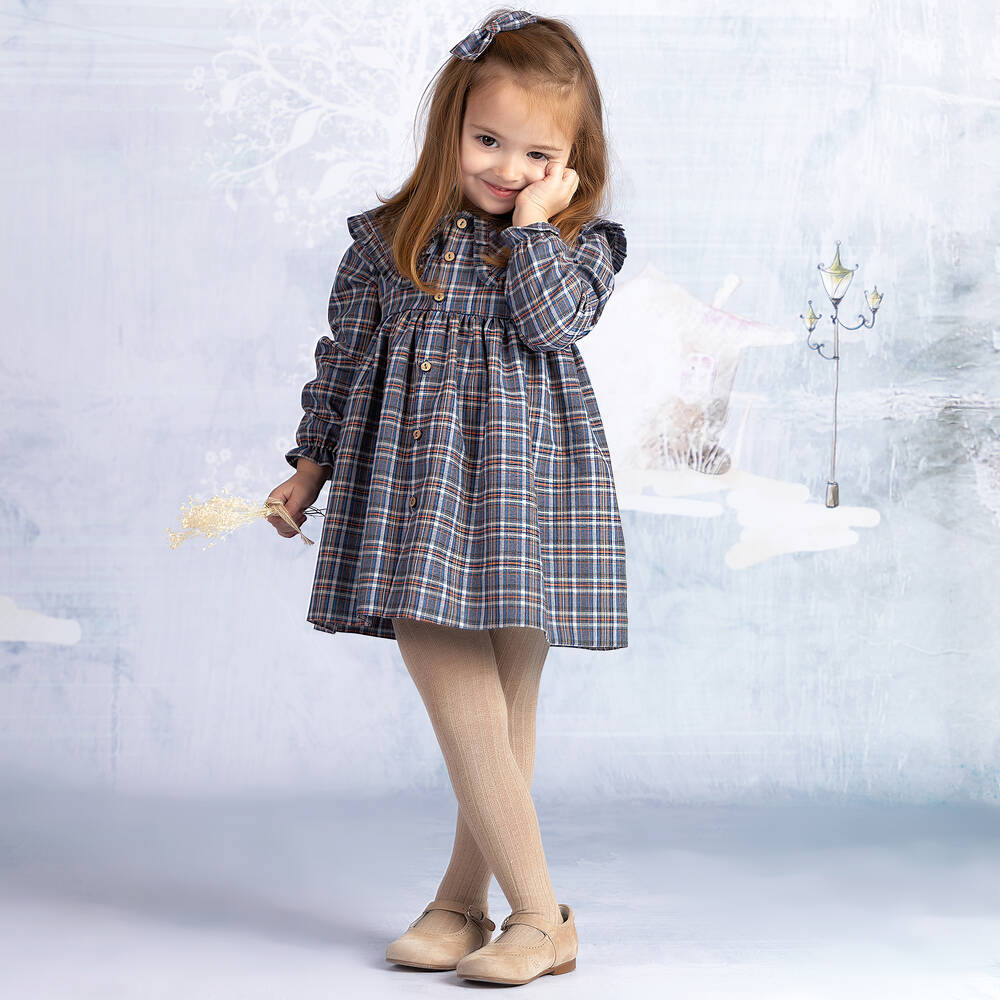 Mebi Robe grise carreaux Fille