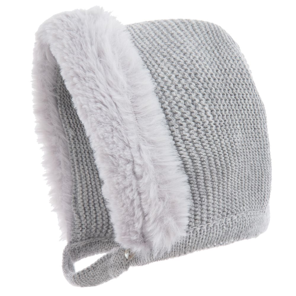 Mebi - Girls Grey Knitted Bonnet  | Childrensalon