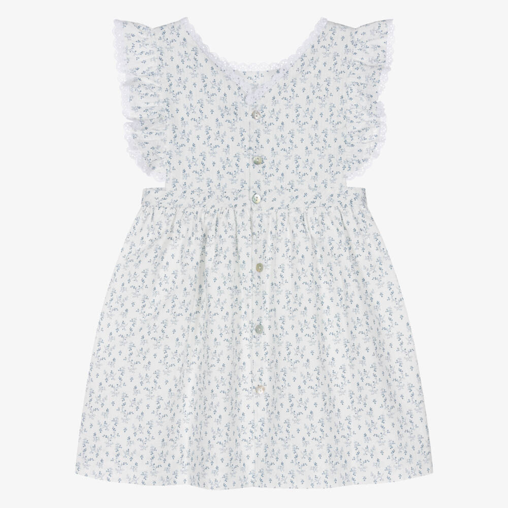 Mebi-Girls Ivory & Azure Blossom Dress | Childrensalon Outlet