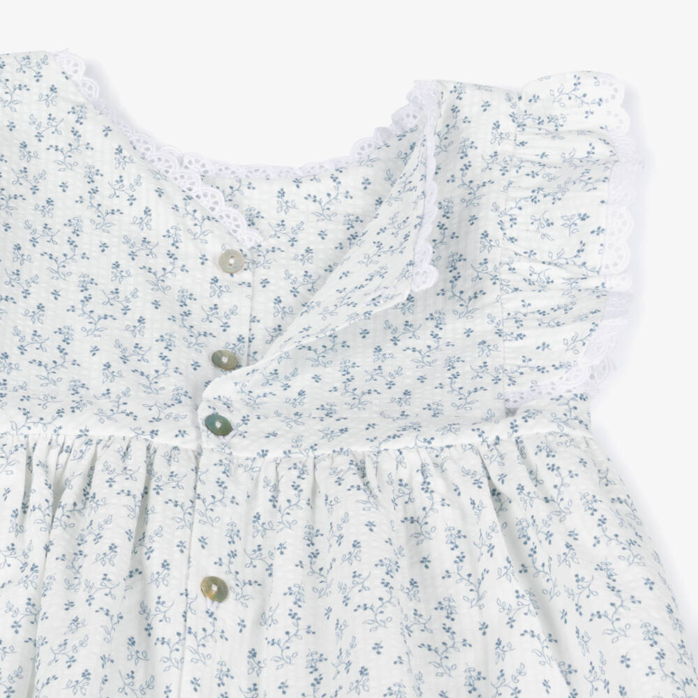 Mebi-Girls Ivory & Azure Blossom Dress | Childrensalon Outlet