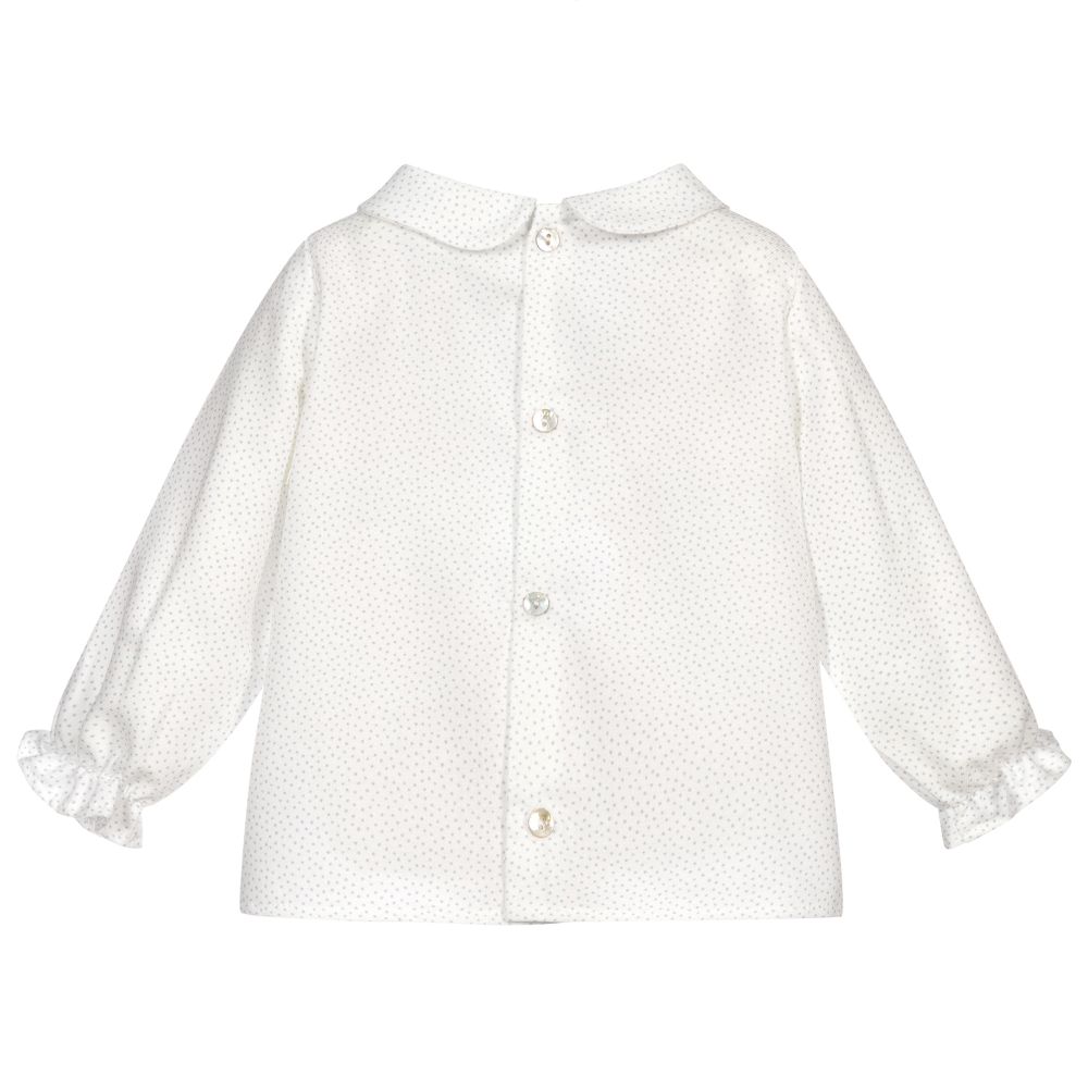 Mebi-Girls Ivory & Blue Dot Blouse | Childrensalon Outlet
