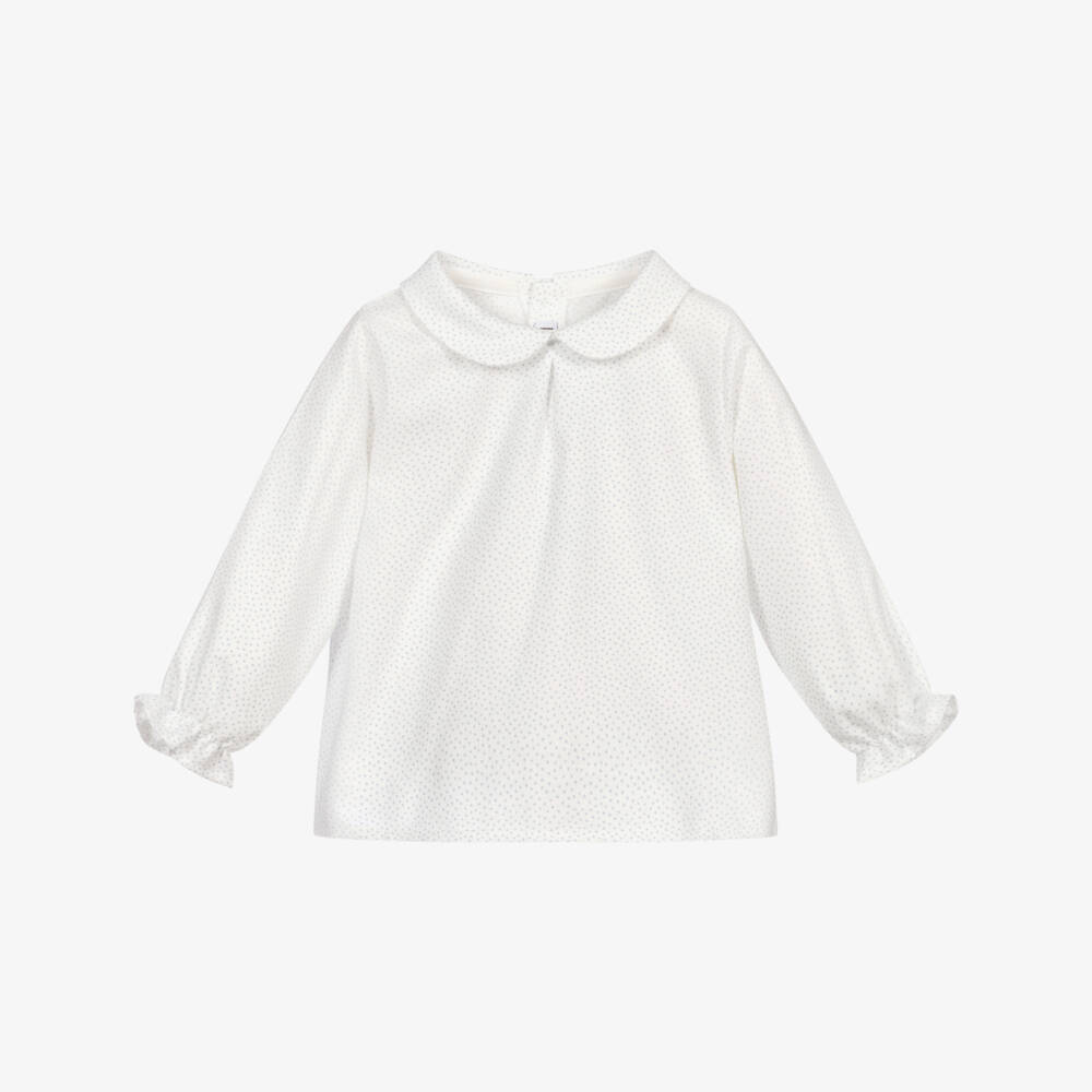 Mebi-Girls Ivory & Blue Dot Blouse | Childrensalon Outlet