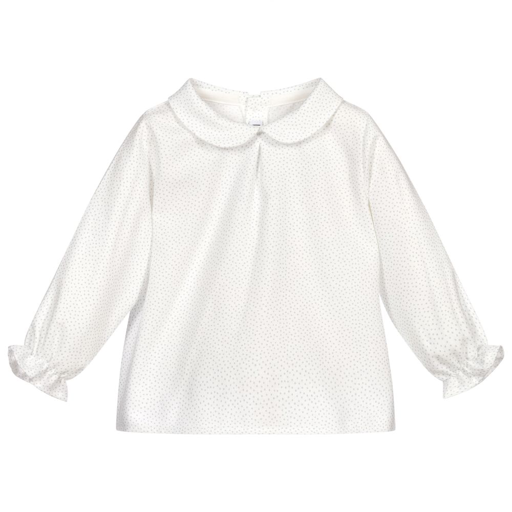 Mebi - Girls Ivory & Blue Dot Blouse | Childrensalon