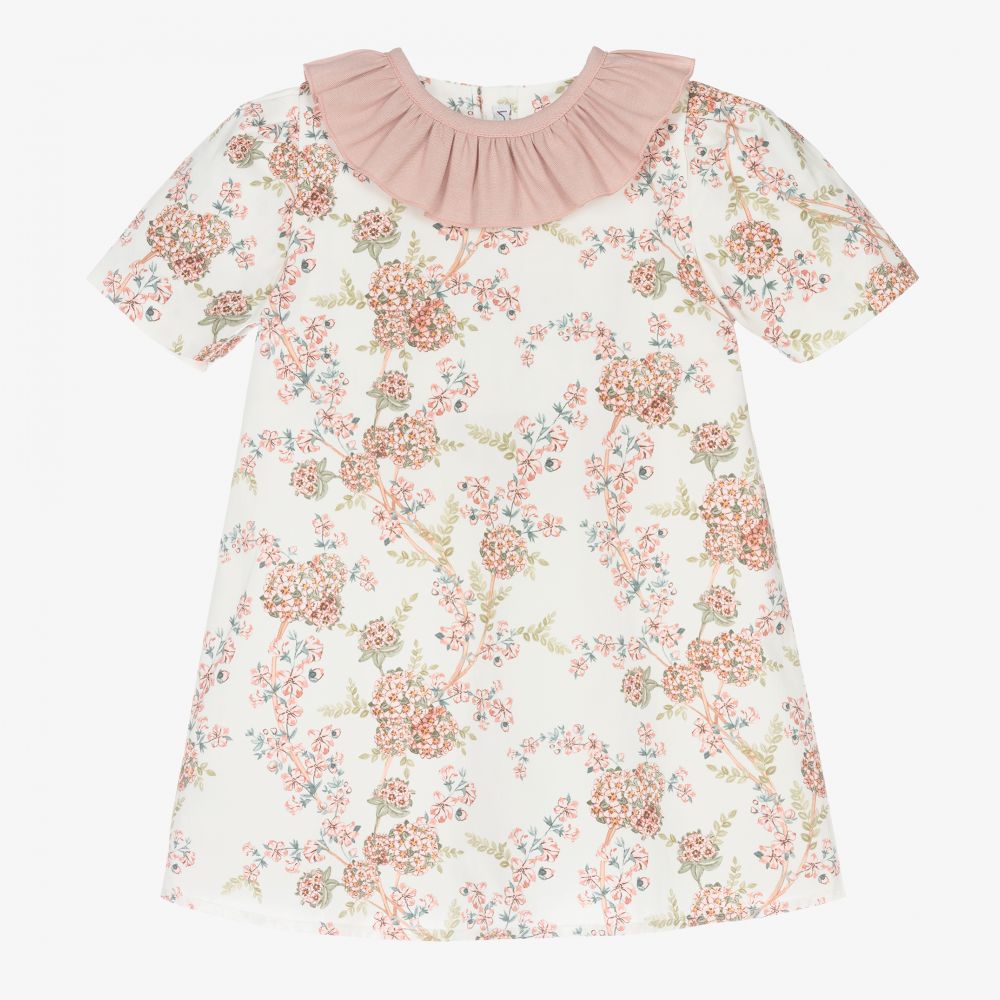 Mebi-Girls Ivory Cotton Dress  | Childrensalon Outlet