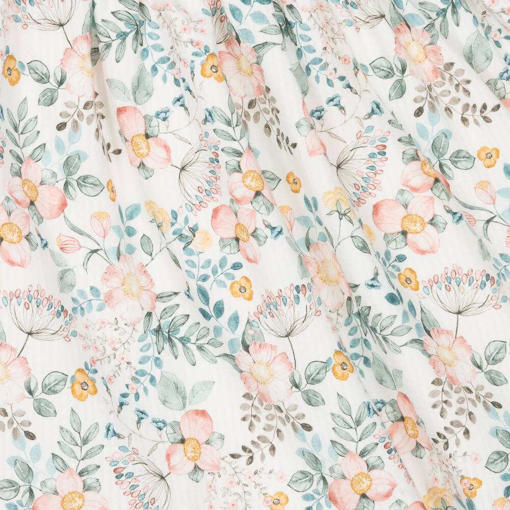 Mebi-Girls Ivory Cotton Floral Dress | Childrensalon Outlet