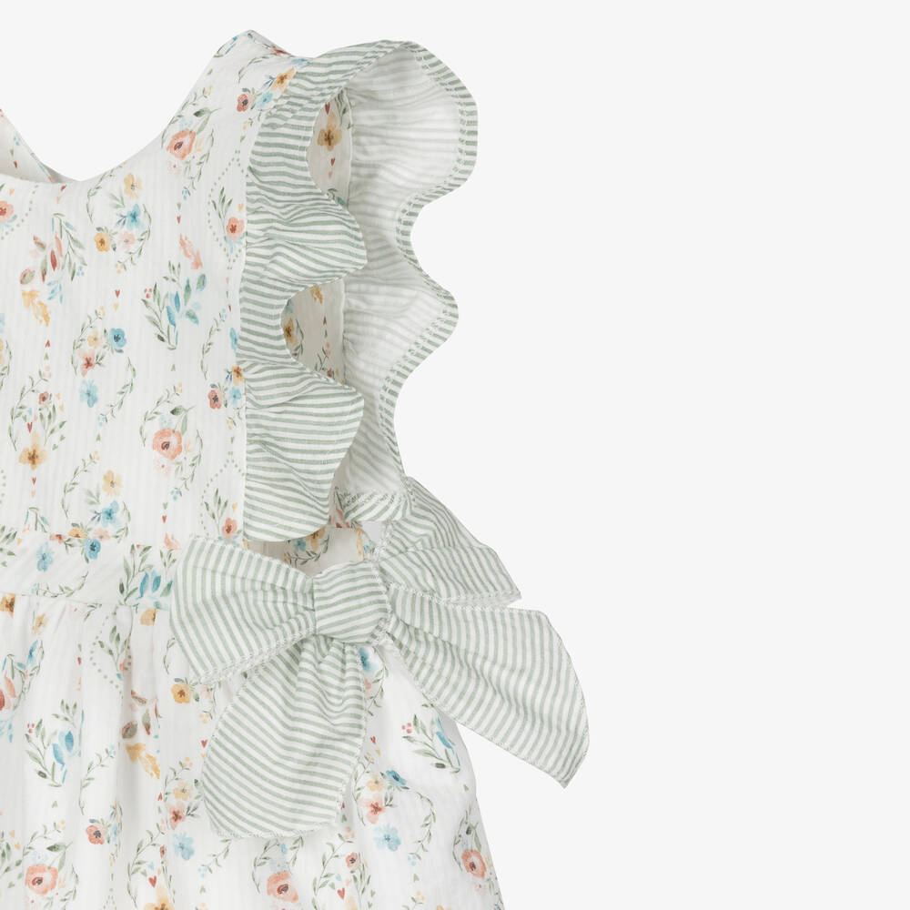 Mebi-Girls Ivory Cotton Floral Dress | Childrensalon Outlet