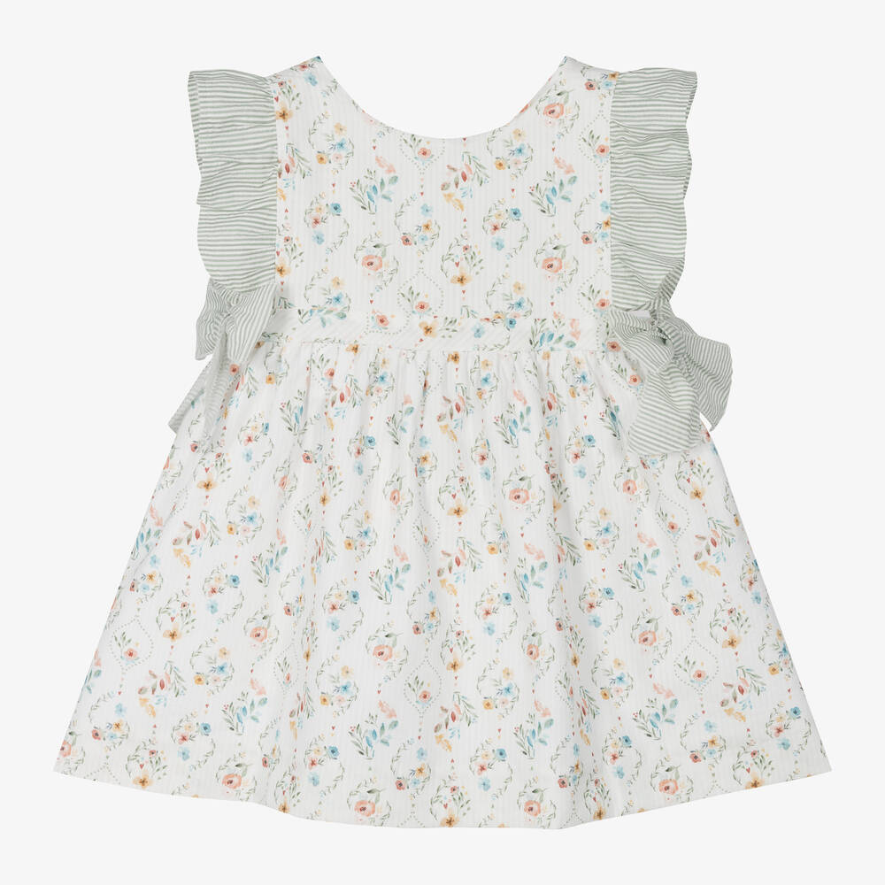 Mebi-Girls Ivory Cotton Floral Dress | Childrensalon Outlet