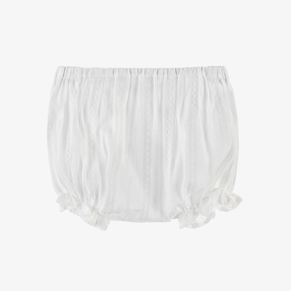 Mebi-فستان أطفال بناتي بياقة كشكش قطن لون عاجي | Childrensalon Outlet