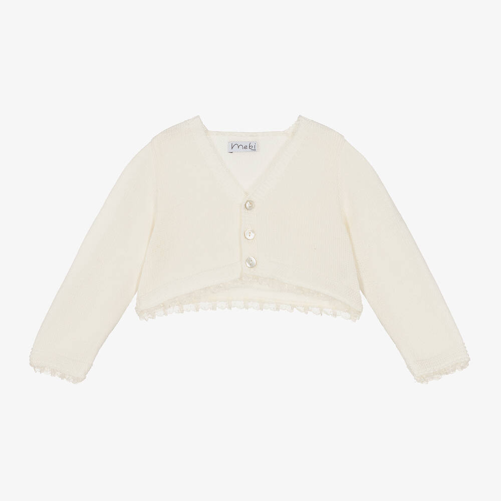 Mebi-Girls Ivory Cotton Knit Bolero Cardigan | Childrensalon Outlet