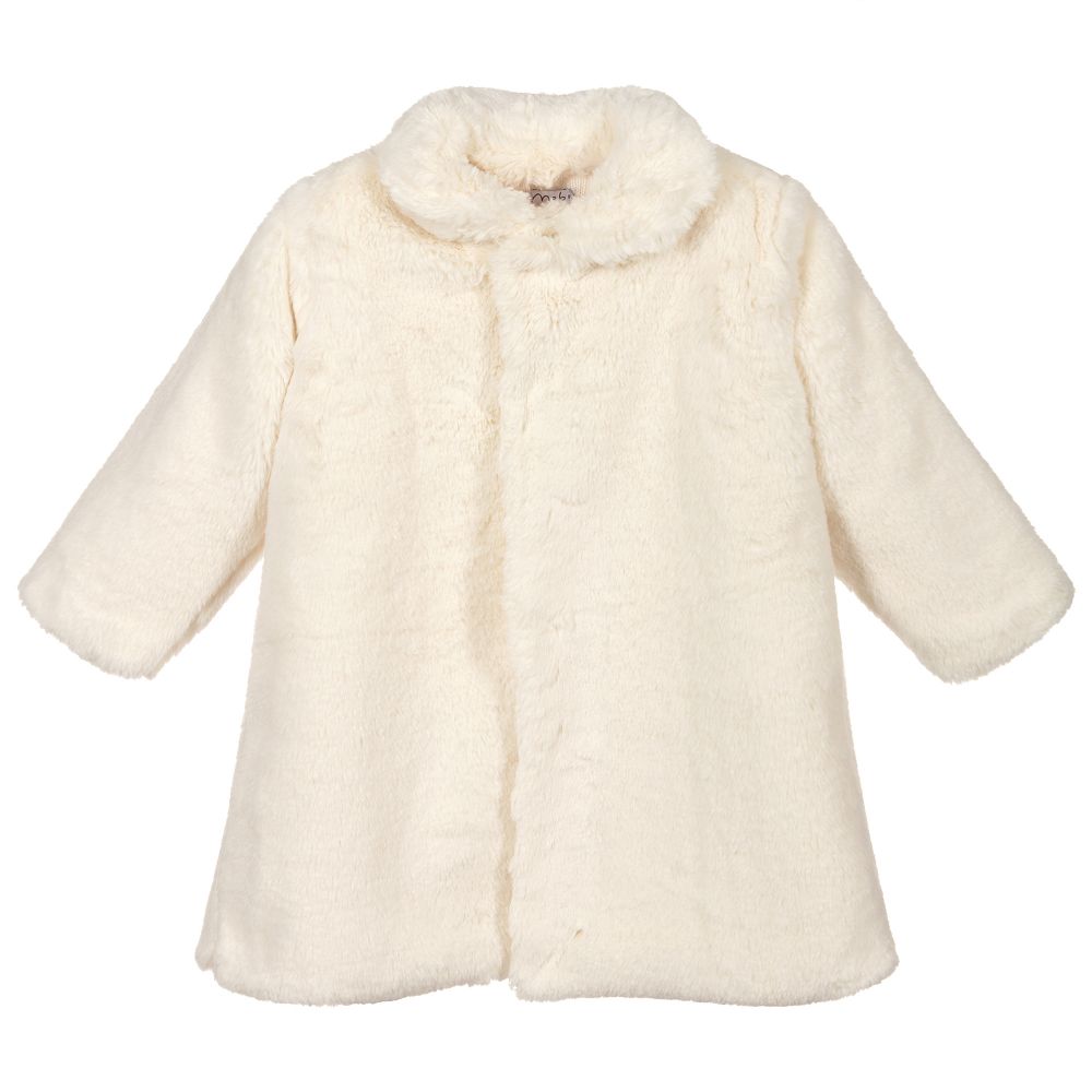 Mebi - Girls Ivory Faux Fur Coat | Childrensalon