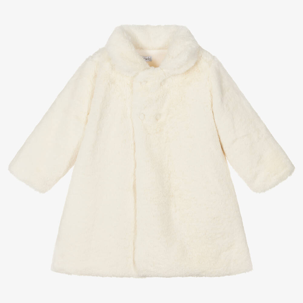 Mebi - Girls Ivory Faux Fur Coat | Childrensalon