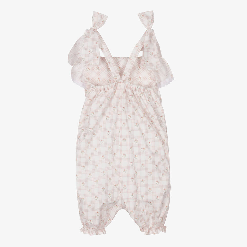 Mebi-Кремовый комбинезон в клетку и цветочек | Childrensalon Outlet