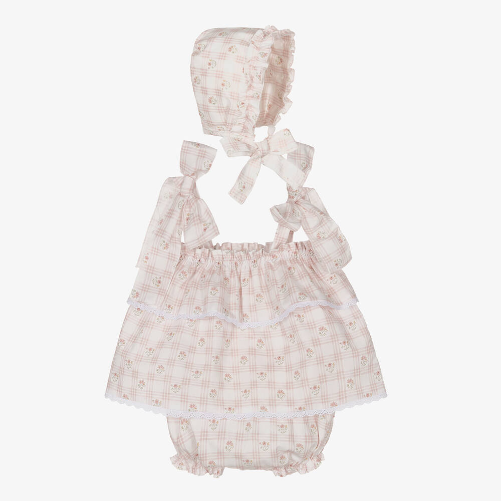 Mebi - Karo-Blumentop & Shorts Set elfenb. | Childrensalon