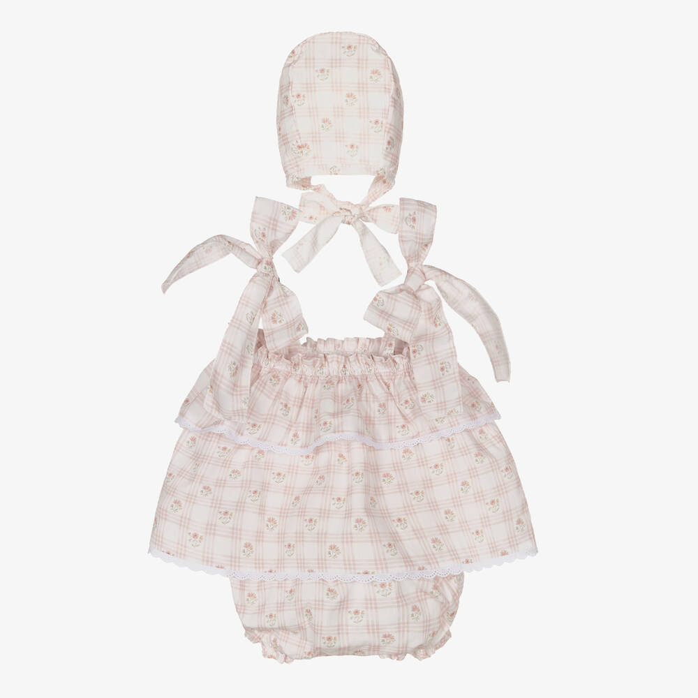 ميبي-طقم شورت قطن فوال كاروهات لون عاجي بطبعة ورود | Childrensalon Outlet