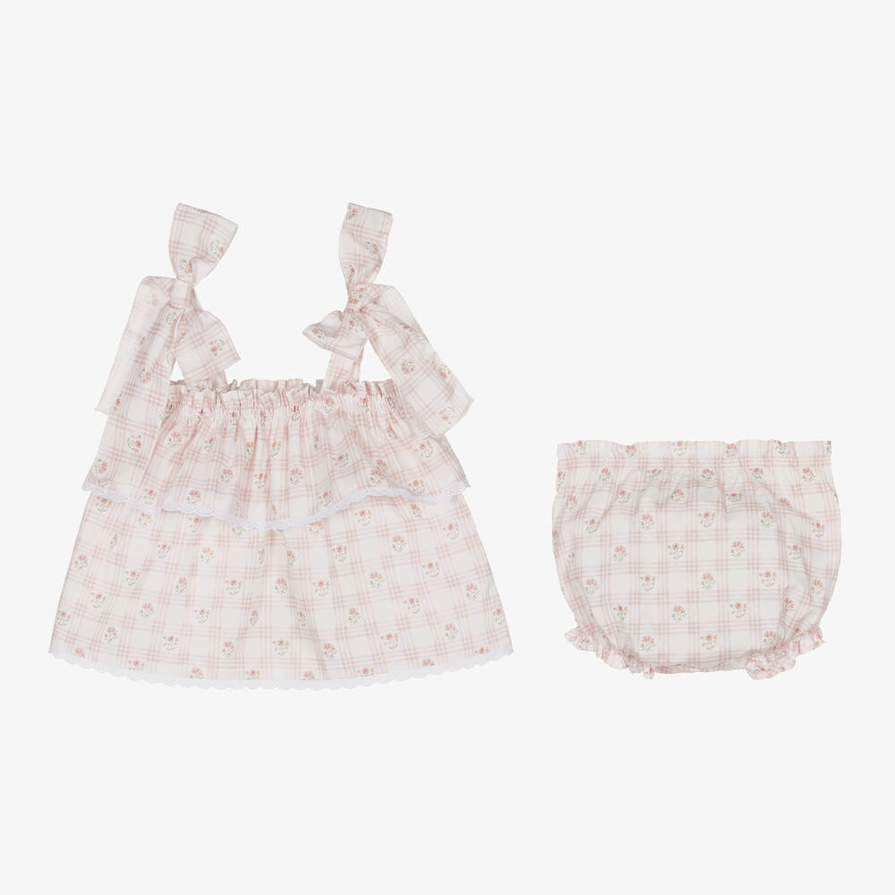 ميبي-طقم شورت قطن فوال كاروهات لون عاجي بطبعة ورود | Childrensalon Outlet