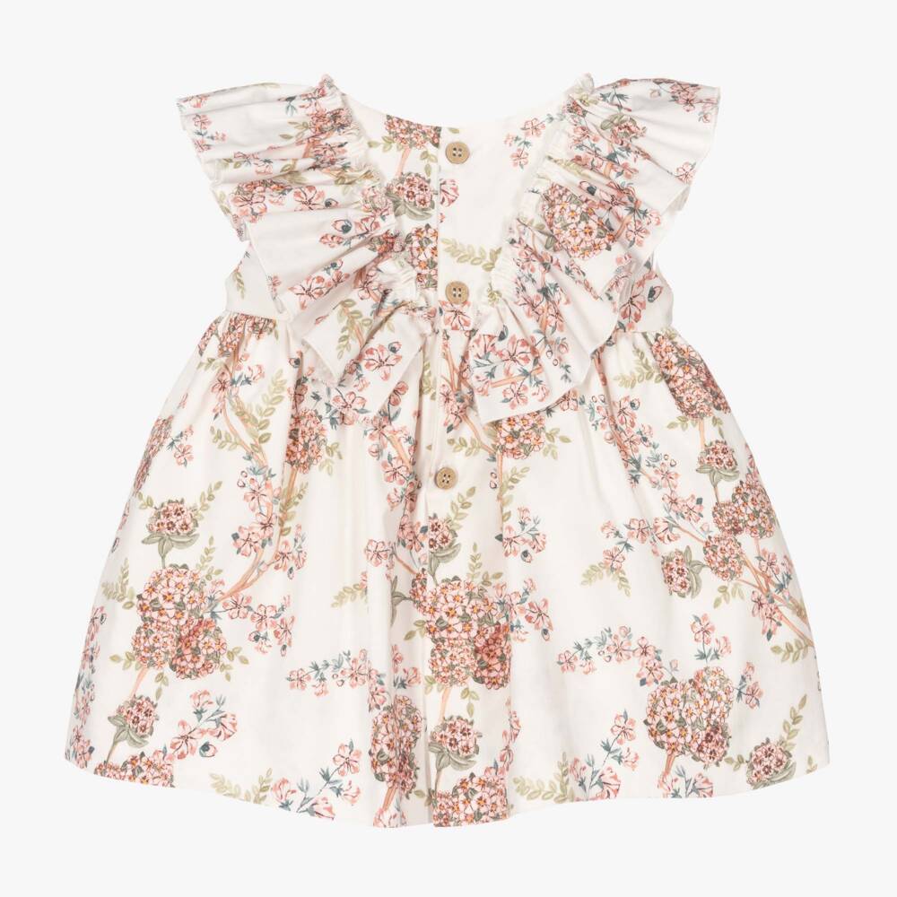 Mebi-Girls Ivory Floral Cotton Dress | Childrensalon Outlet