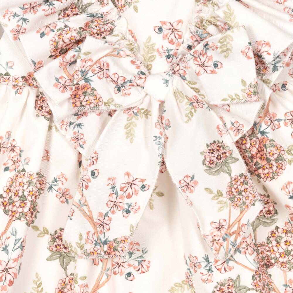 Mebi-Girls Ivory Floral Cotton Dress | Childrensalon Outlet