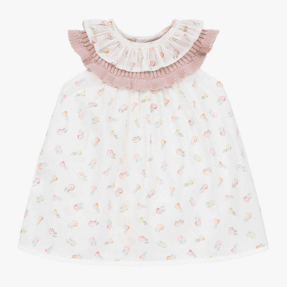 Mebi-فستان قطن بوبلين لون عاجي بطبعة ورود | Childrensalon Outlet