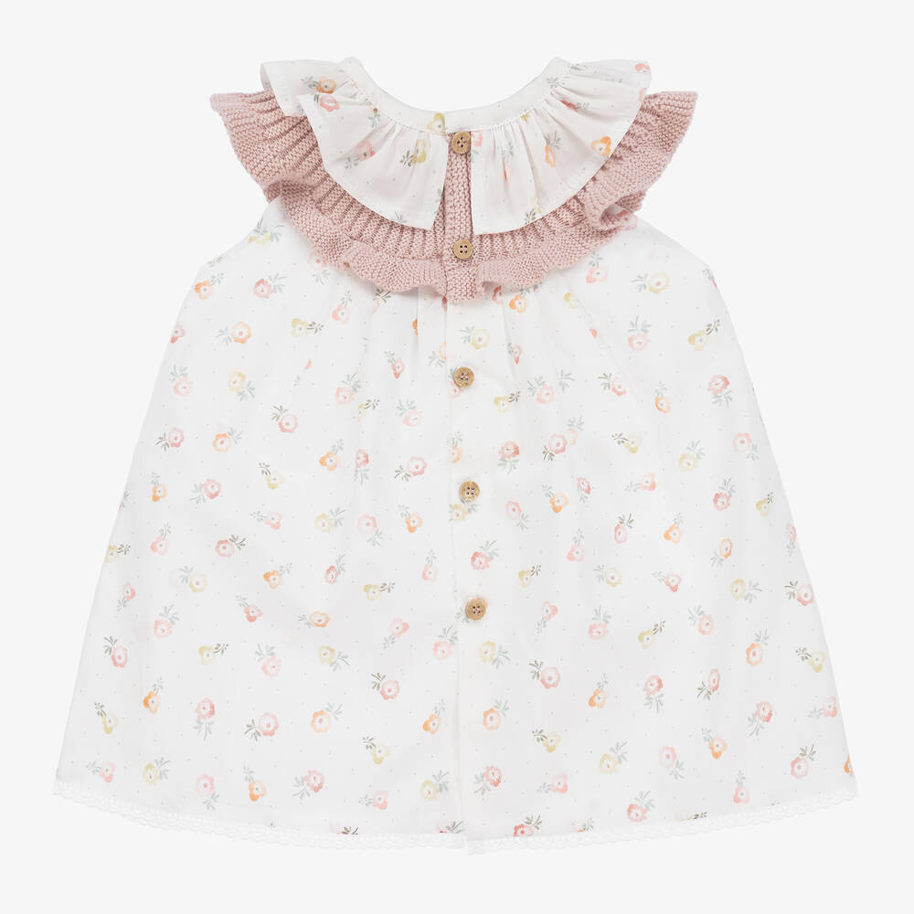 Mebi-Girls Ivory Floral Cotton Dress | Childrensalon Outlet