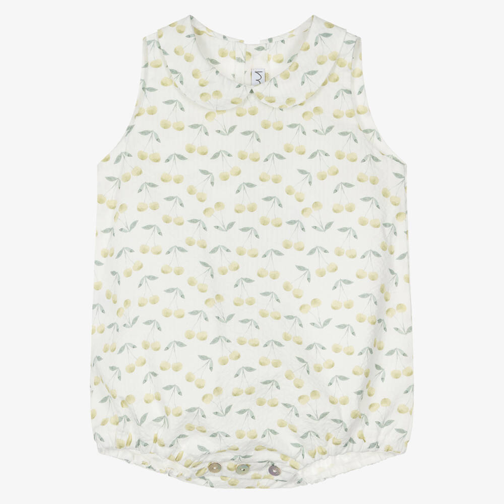 Mebi-Girls Ivory & Green Cherry Print Seersucker Shortie | Childrensalon Outlet
