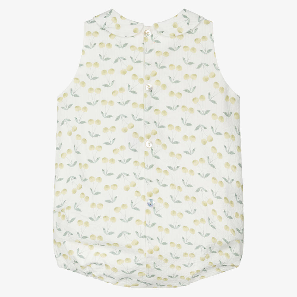 Mebi-Girls Ivory & Green Cherry Print Seersucker Shortie | Childrensalon Outlet