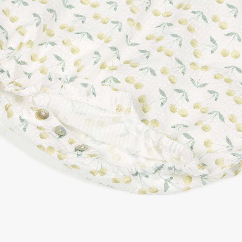 Mebi-Girls Ivory & Green Cherry Print Seersucker Shortie | Childrensalon Outlet