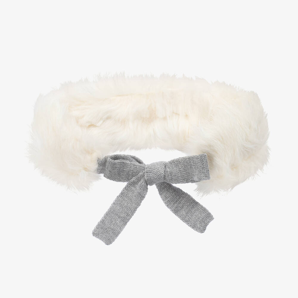 Mebi - Girls Ivory & Grey Fur Collar (97cm) | Childrensalon