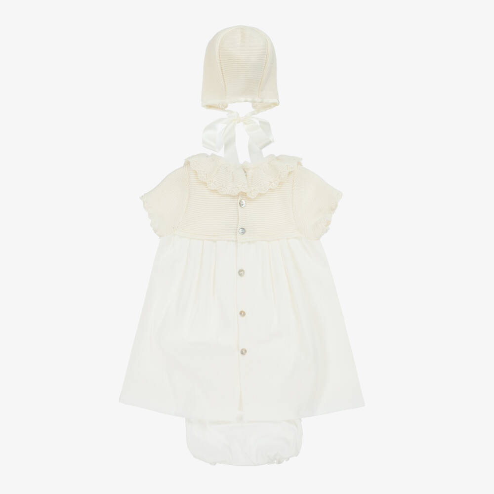 Mebi-Girls Ivory Knit Dress & Bonnet | Childrensalon Outlet