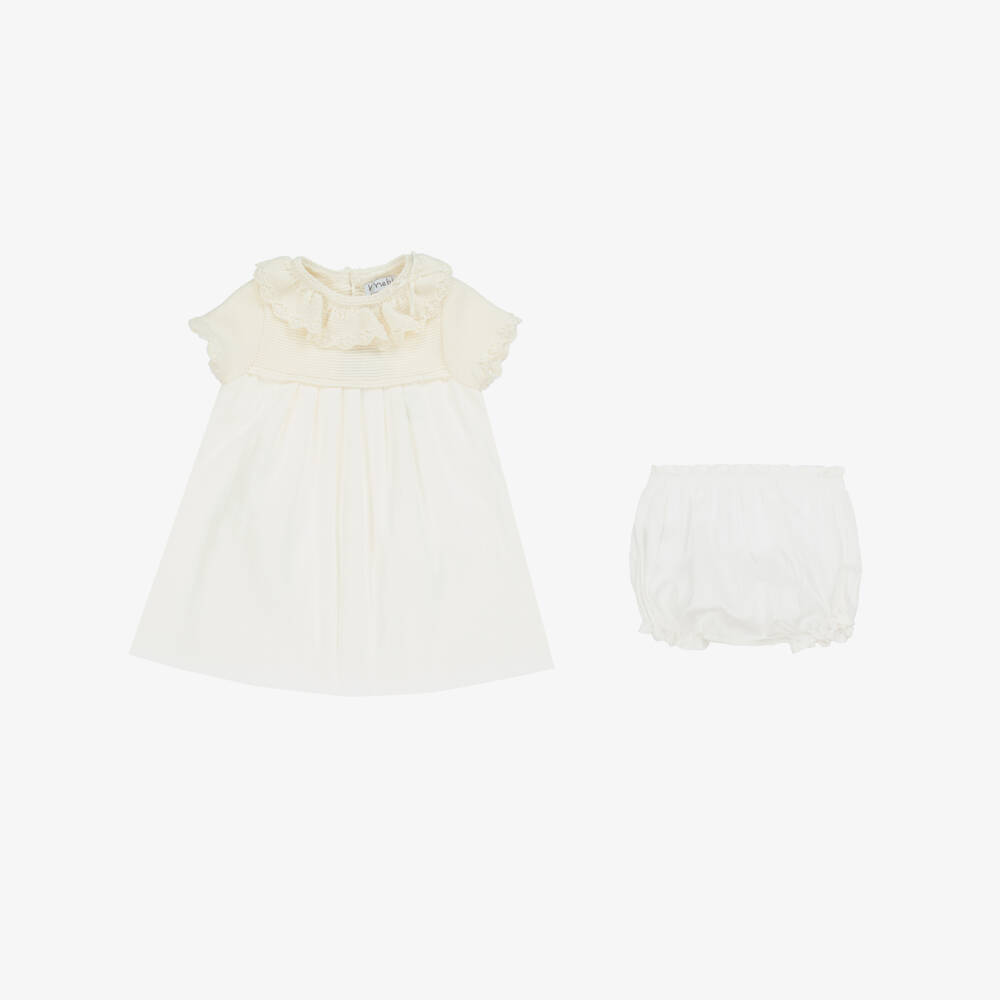 Mebi-Girls Ivory Knit Dress & Bonnet | Childrensalon Outlet