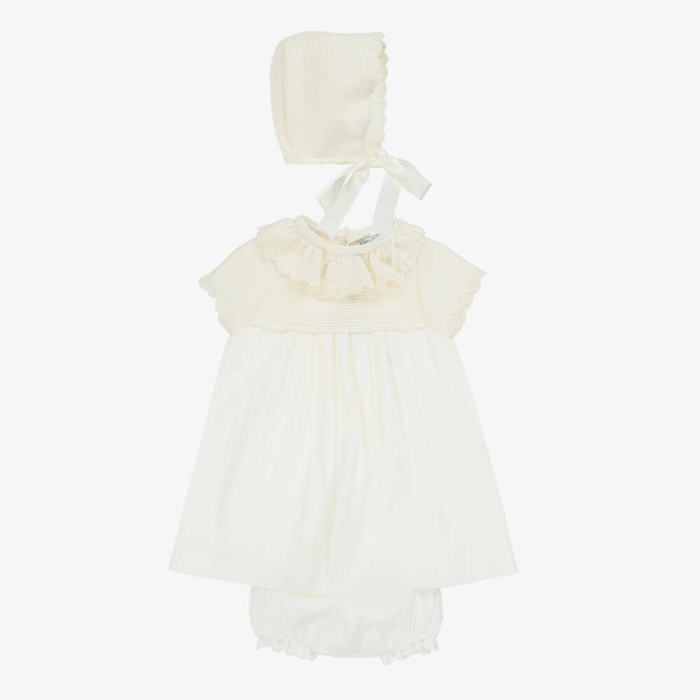 Mebi-Кремовое вязаное платье и чепчик для девочек | Childrensalon Outlet