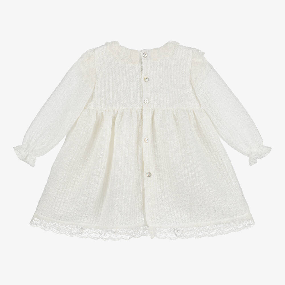 Mebi-Girls Ivory Knit Dress with Lace | Childrensalon Outlet