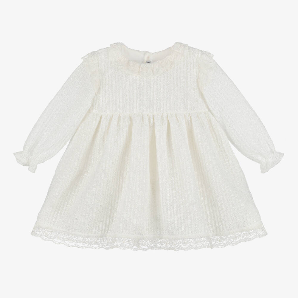 Mebi-Girls Ivory Knit Dress with Lace | Childrensalon Outlet