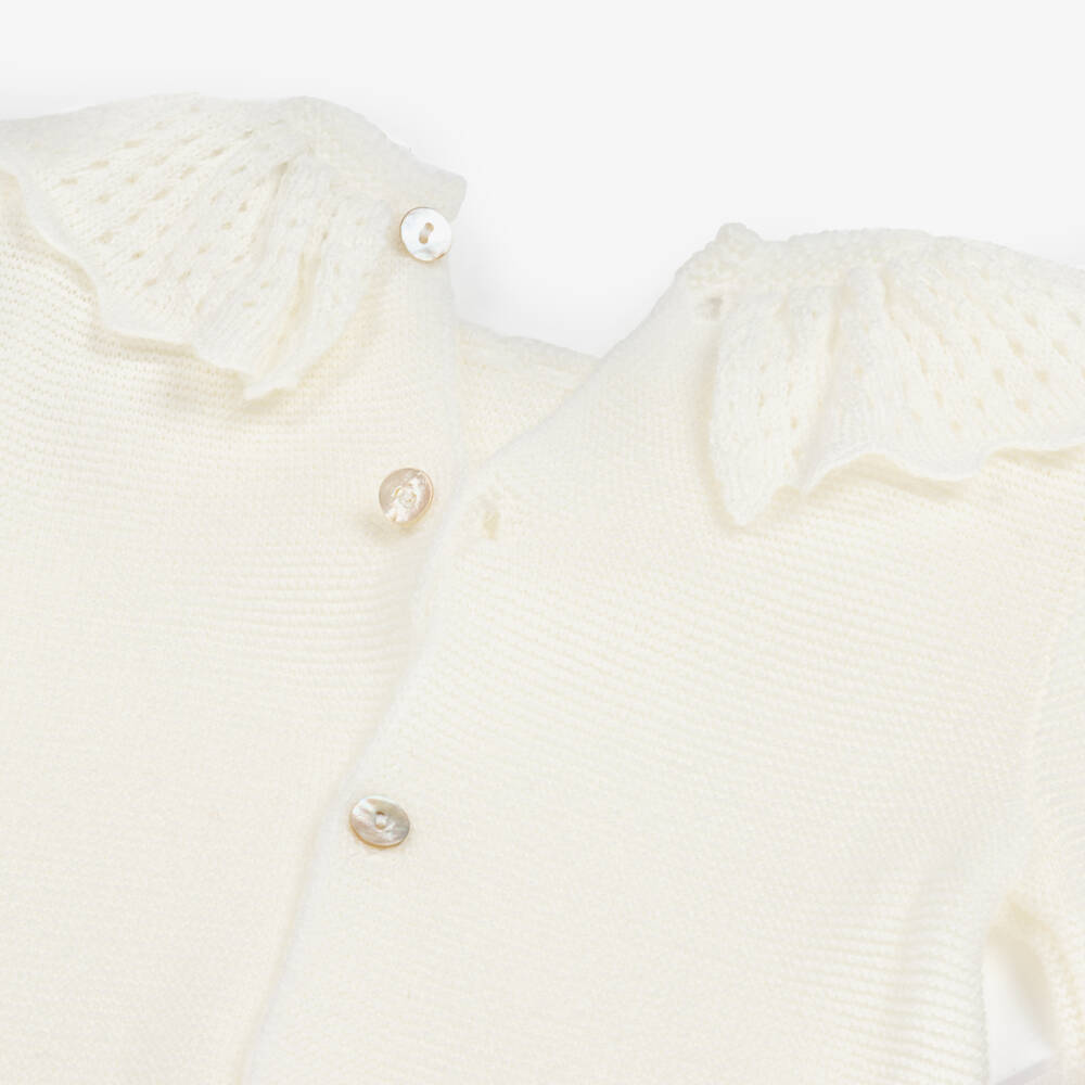 Mebi-بدلة نوم محبوكة عاجية للبنات بحواف متموجة | Childrensalon Outlet