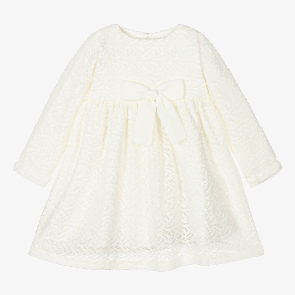 Mebi - Girls Ivory Knitted Dress  | Childrensalon