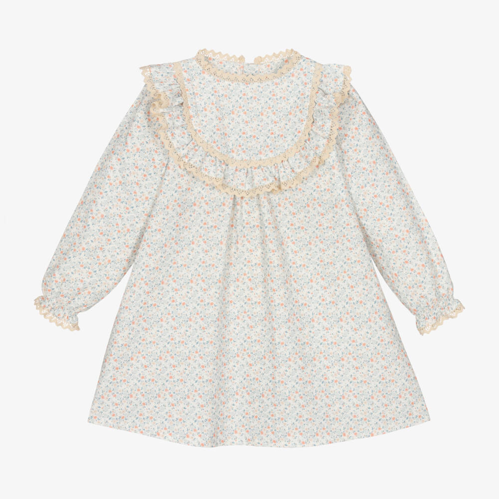 Mebi-Girls Ivory Lace Trim Dress | Childrensalon Outlet