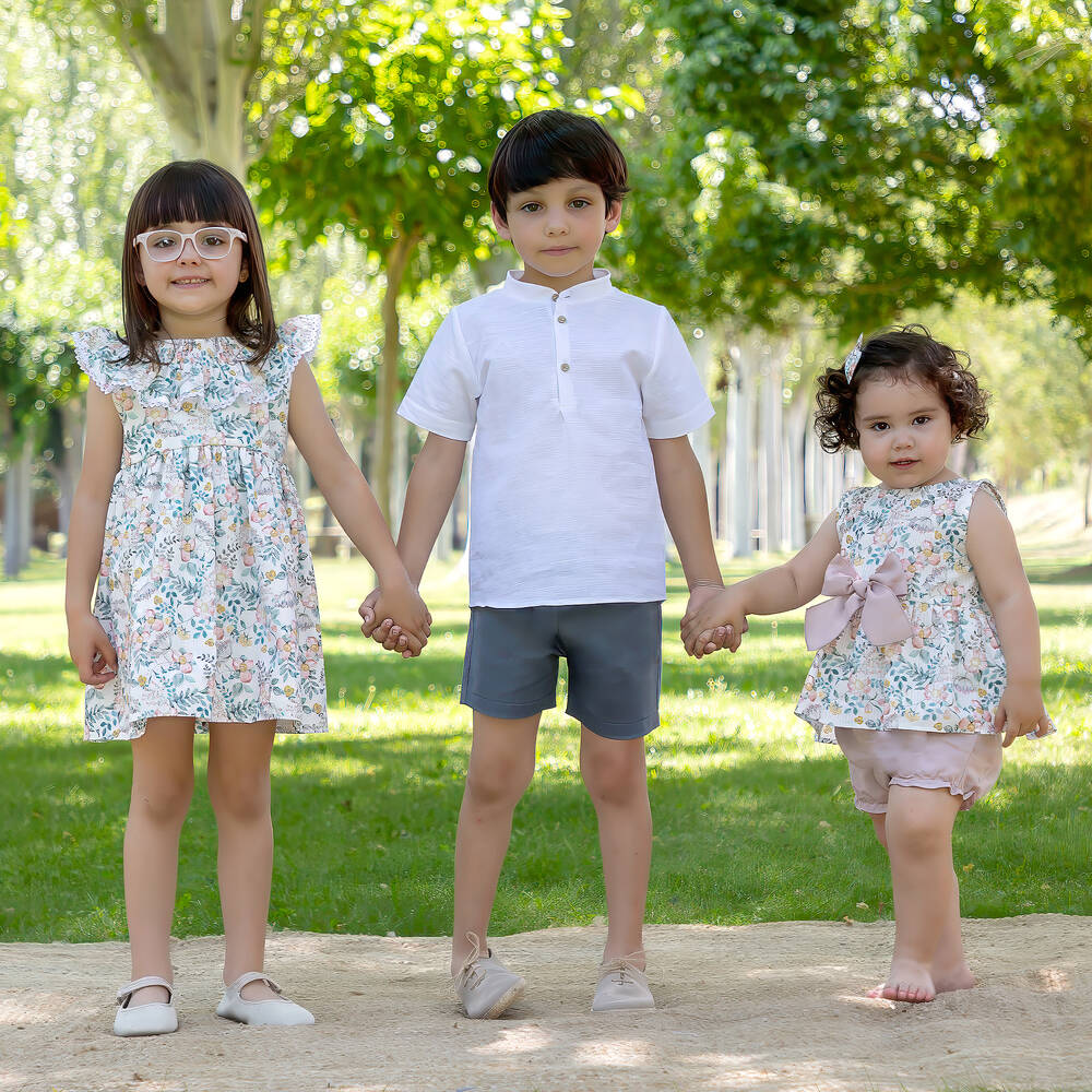 ميبي-طقم شورت أطفال بناتي قطن لون عاجي وزهري | Childrensalon Outlet