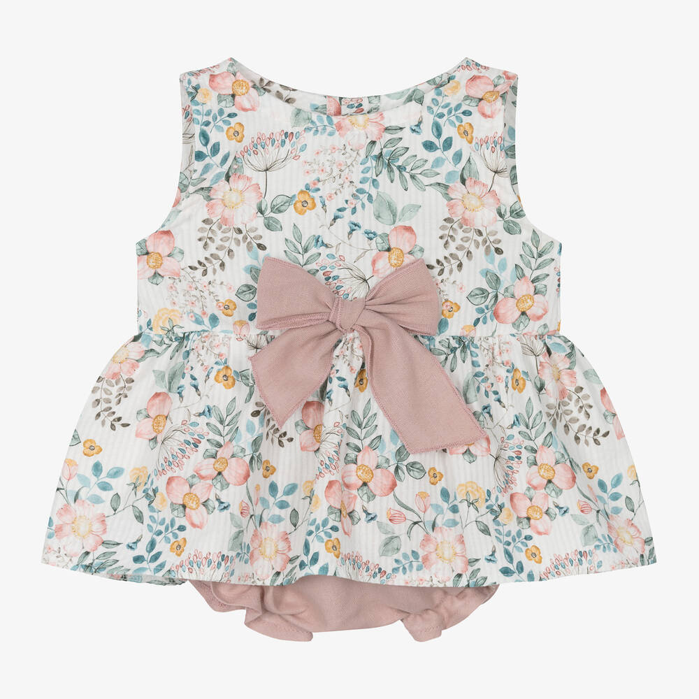 Mebi-Girls Ivory & Pink Cotton Shorts Set | Childrensalon Outlet