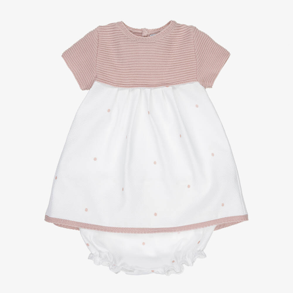 Mebi-Girls Ivory & Pink Polka Dress | Childrensalon Outlet