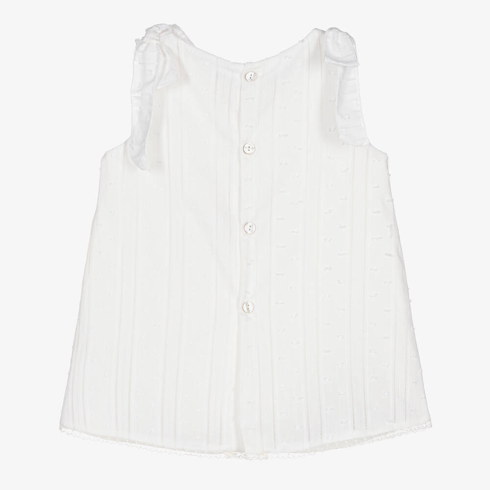 Mebi-Girls Ivory Plumeti Cotton Bow Dress | Childrensalon Outlet