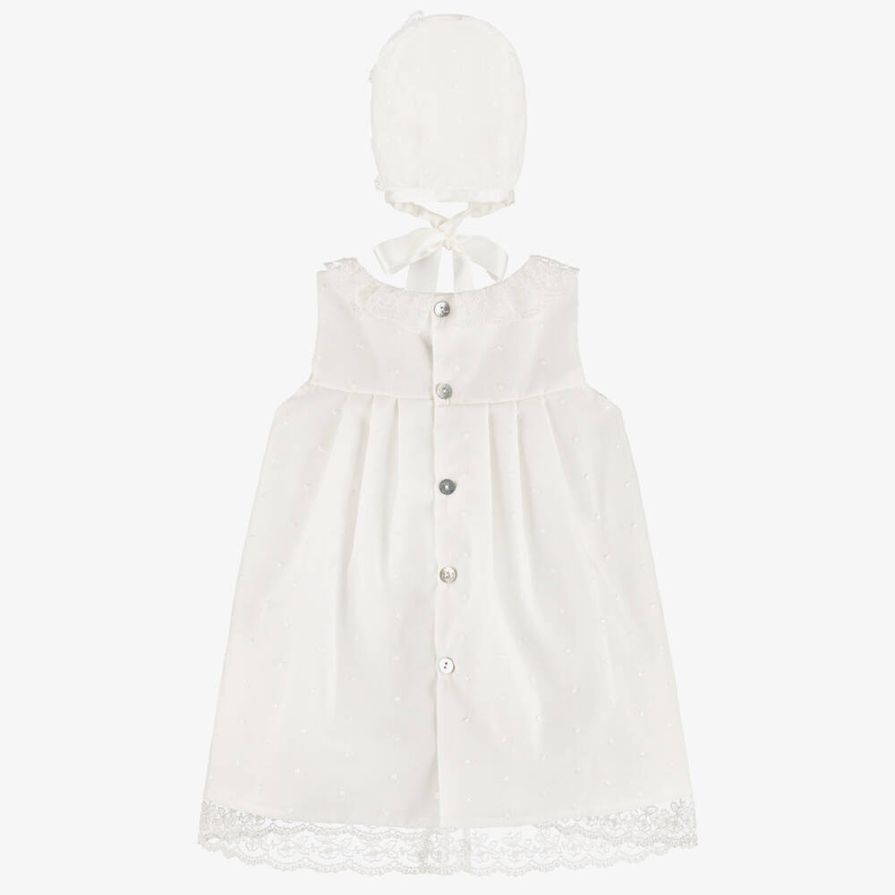 Mebi-Girls Ivory Plumeti Cotton & Lace Dress Set | Childrensalon Outlet