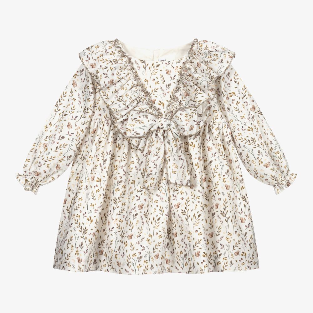 Mebi - Girls Ivory Ruffle Dress  | Childrensalon