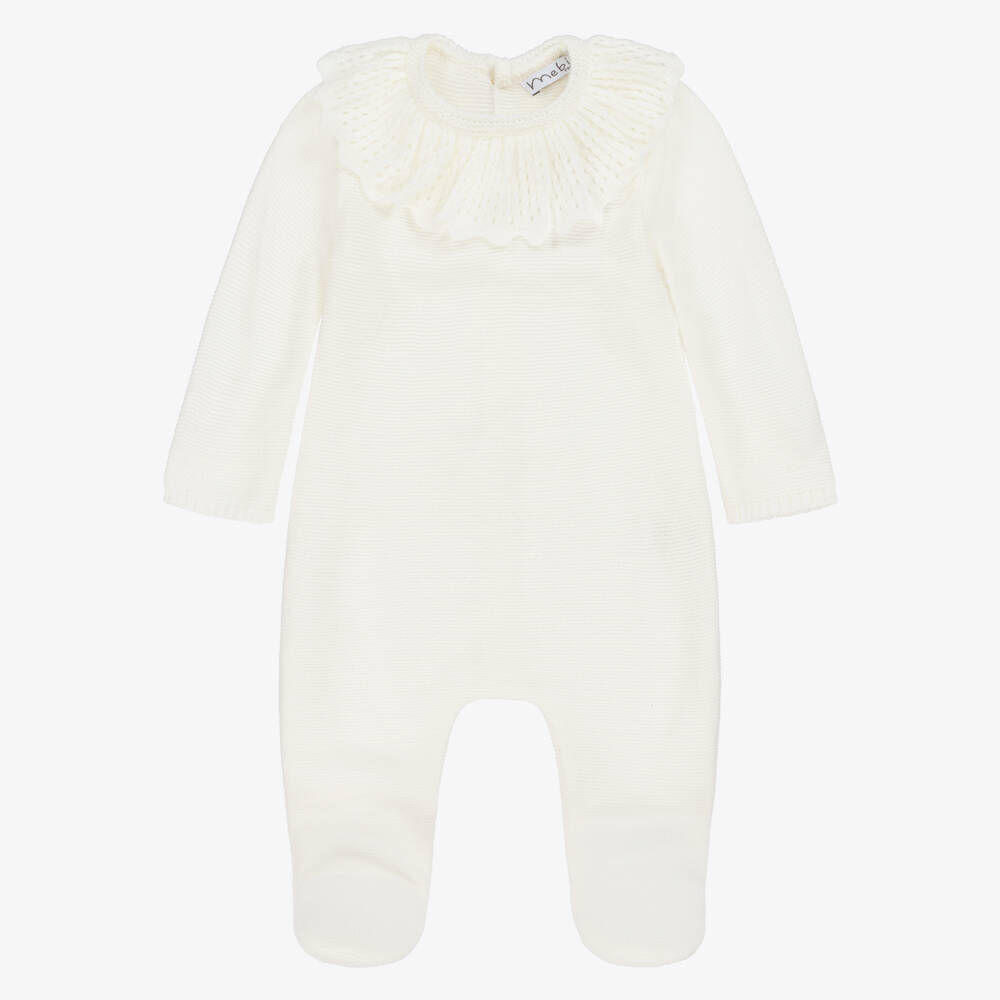 Mebi-بدلة نوم محبوكة عاجية للبنات بحواف متموجة | Childrensalon Outlet