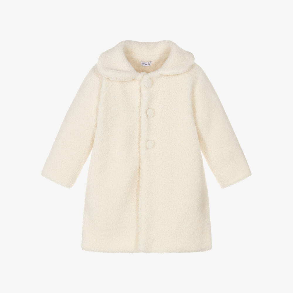 Mebi-Girls Ivory Sherpa Fleece Coat | Childrensalon Outlet