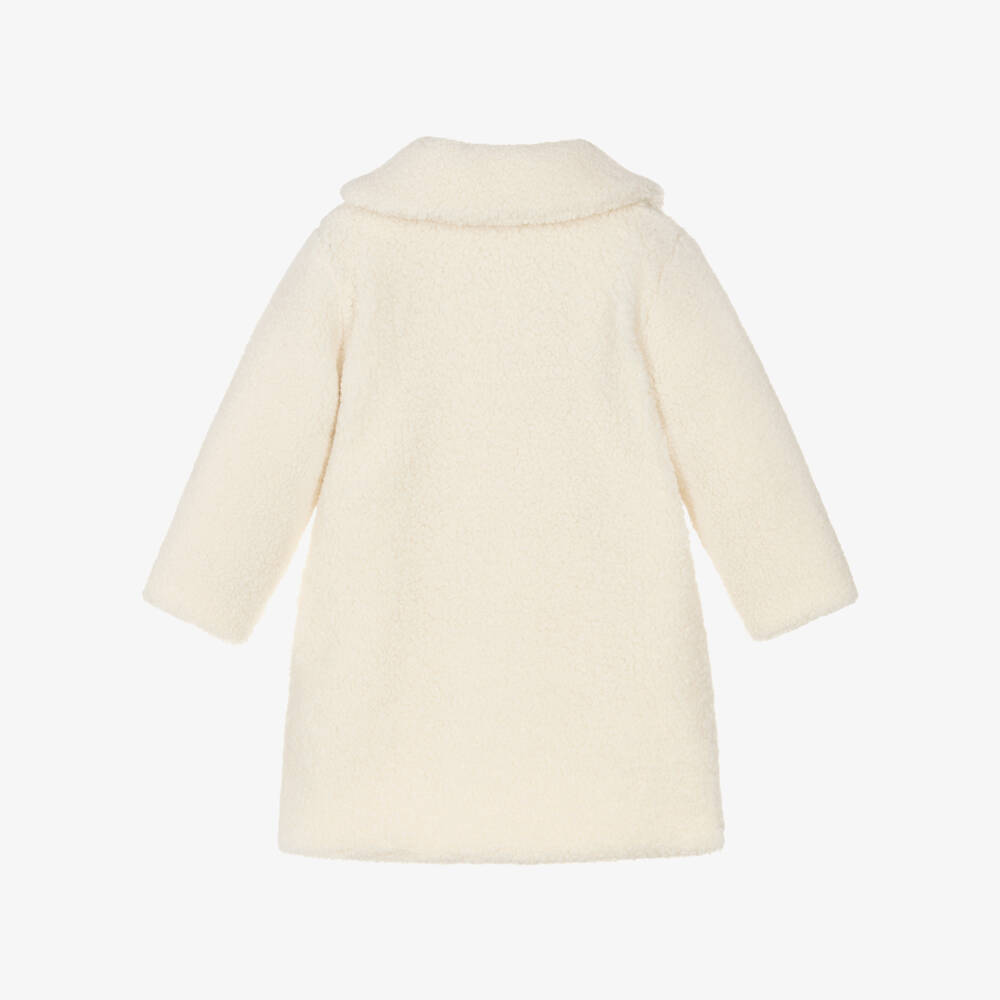 Mebi-Girls Ivory Sherpa Fleece Coat | Childrensalon Outlet