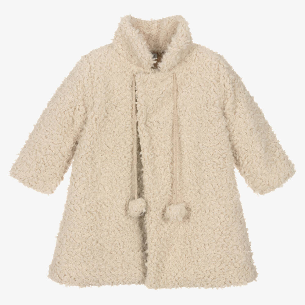 Mebi - Girls Ivory Teddy Fleece Coat  | Childrensalon