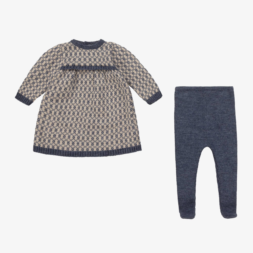 Mebi-Girls Knitted Blue Dress Ensemble | Childrensalon Outlet