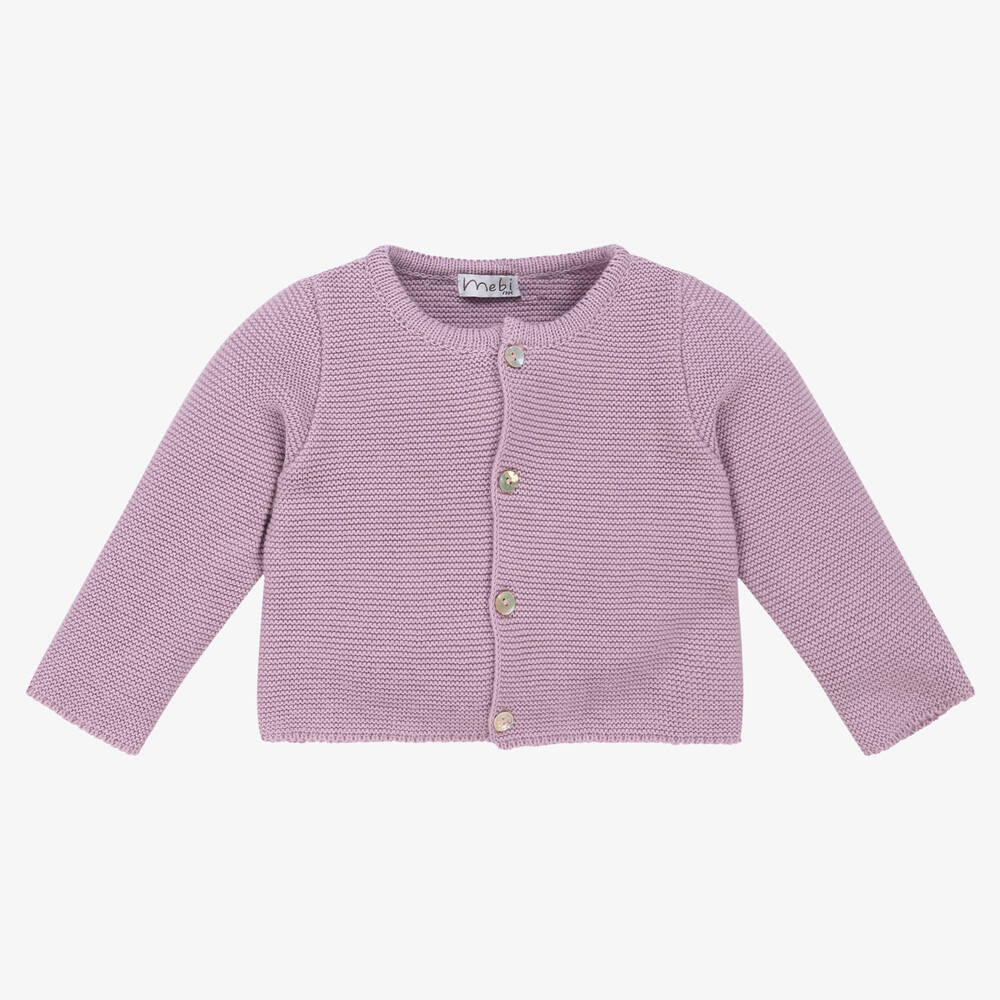 Mebi - Girls Lilac Purple Knitted Cotton Cardigan | Childrensalon